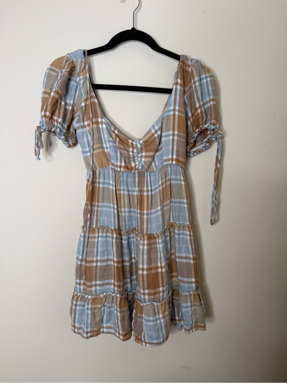 Show Me Your Mumu Plaid Dress in Light Blue and Tan